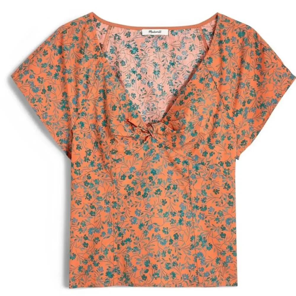 Madewell Amari Twist Detail Shirt Sunset Haze Orange Green Size 6 - Picture 4 of 10